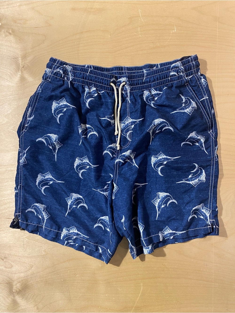 Men's Navy Blue Marlin Print Swim Shorts Large (V)